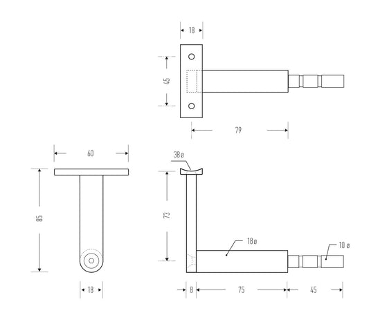 HB500 EBA 'T' Stair Rail Bracket, Electro Black Ace
