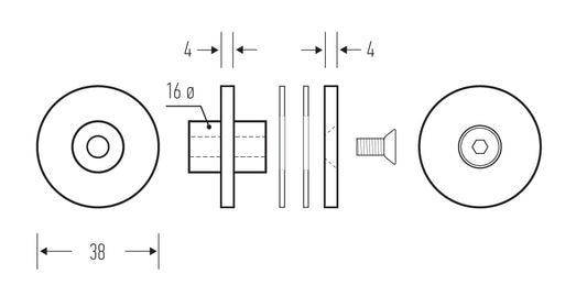 HB512 Glass Fixing Kit for HB510 "T" Bracket - Stainless Steel
