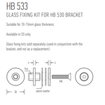 HB533 Glass Fixing Kit for HB530 - Stainless Steel - Image 2