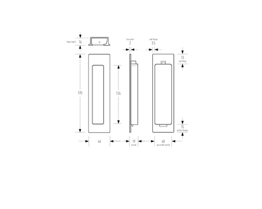 HB675 LH EBA 170mm BLANK FLUSH PULL - Left Hand - Electro Blac Ace